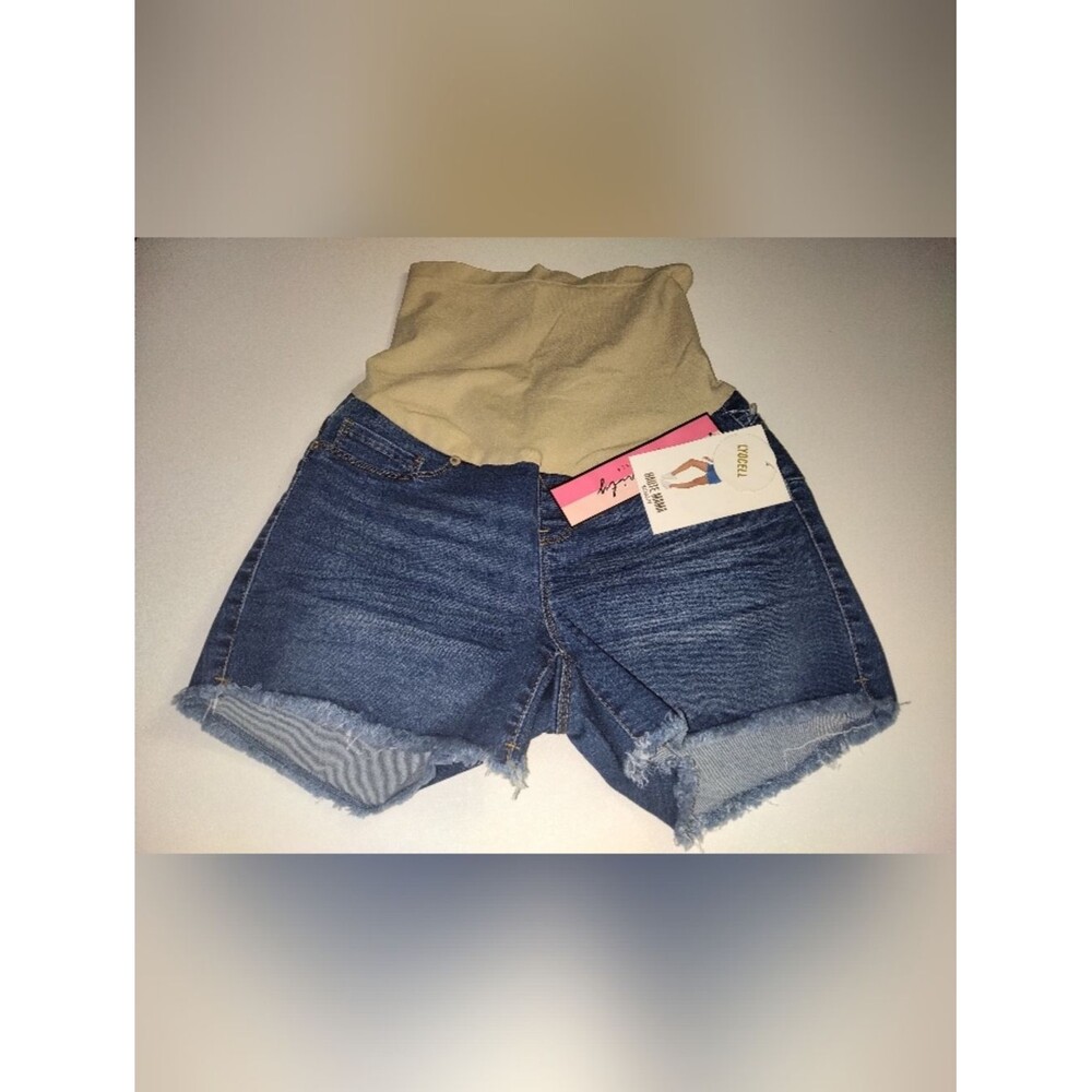Haute MaMa High-Waist Maternity Denim Shorts in Blue and Khaki New Size Small